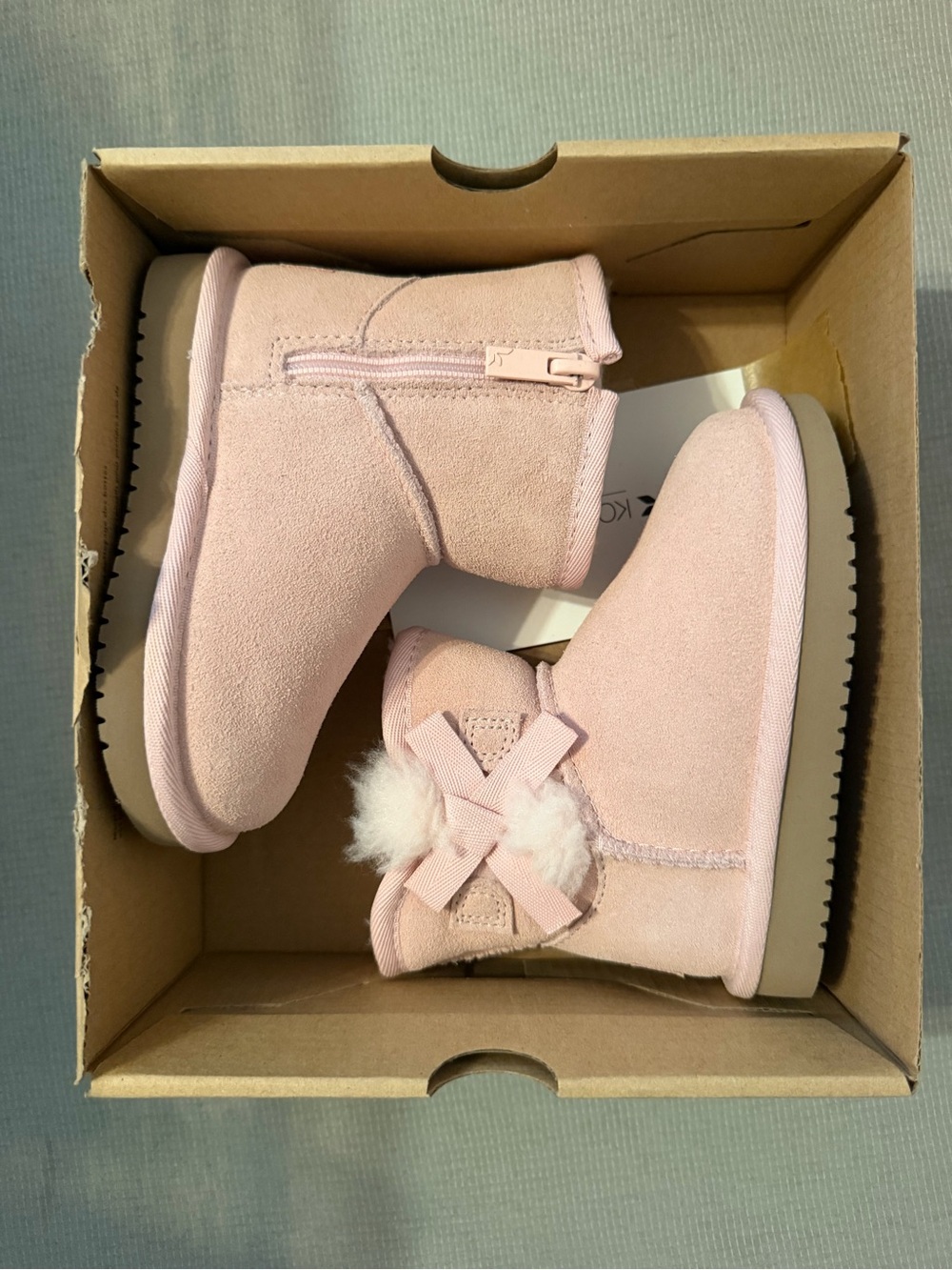 Koolaburra Light Pink Faux-Suede Kids Winter Boots with Bow NEW
